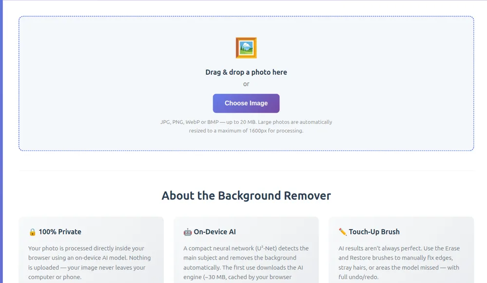 Background remover upload area