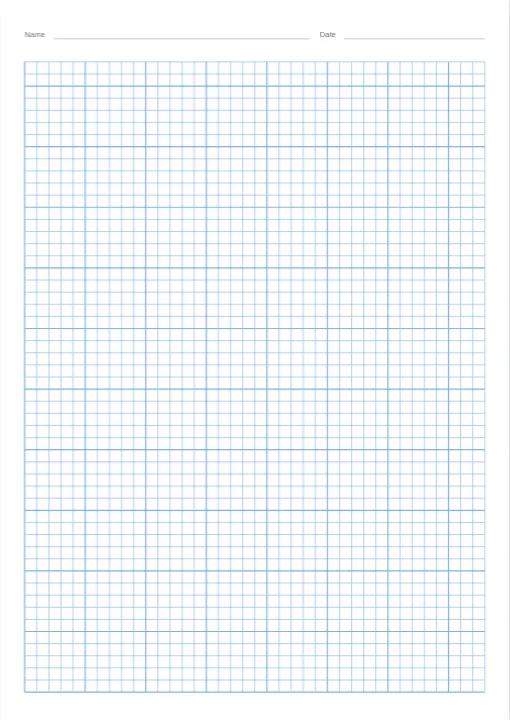 Printable square grid paper preview with name and date line