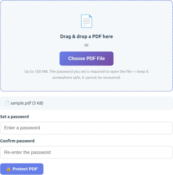 PDF ready to be protected with a password